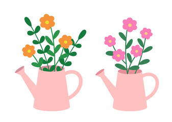 Garden Watering Can with Flowers Flat Vector Set.
Cute Floral Watering Can Spring Clipart Collection.
Spring Flower Watering Can Clipart.
Transparent background. svg.