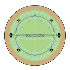 Overhead schematic view of a center pivot irrigation system on a circular field