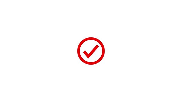 Abstract red check mark icon animation on white background. Approving motion animated icon. Circle with check mark icon. Concept of tick confirm.