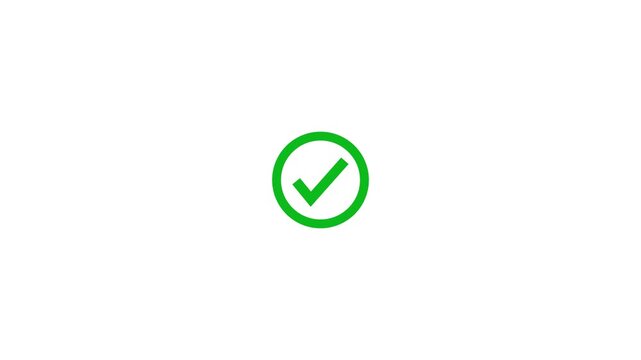 Abstract green check mark icon animation on white background. Approving motion animated icon. Circle with check mark icon. Concept of tick confirm.