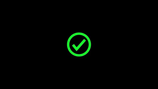 Abstract green check mark icon animation on black background. Approving motion animated icon. Circle with check mark icon. Concept of tick confirm.