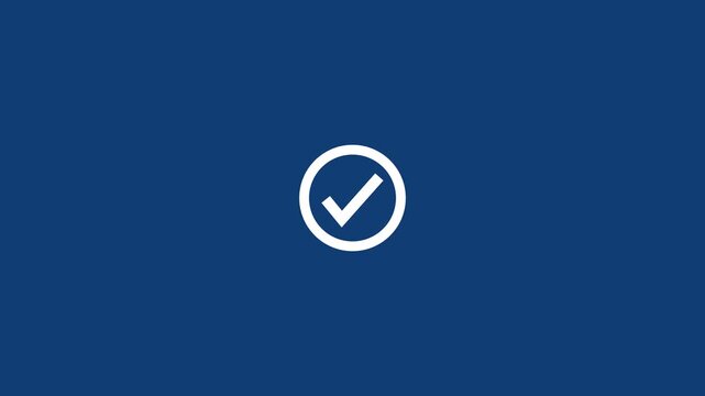 Abstract white check mark icon animation on blue background. Approving motion animated icon. Circle with check mark icon. Concept of tick confirm.