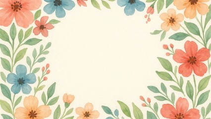 Fototapeta premium Vibrant floral watercolor border.