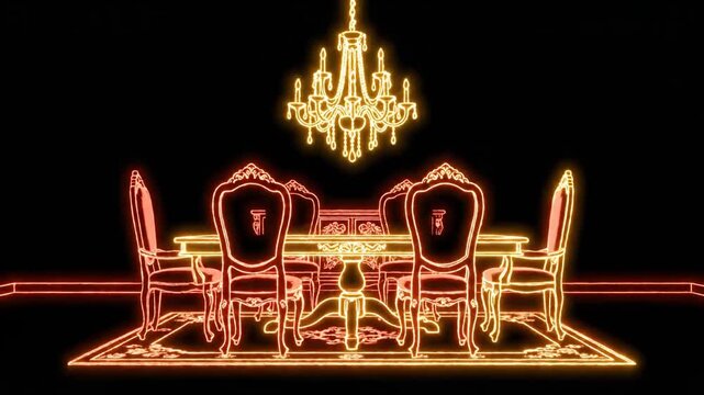 Neon Light Dining Table Set Silhouette Art.