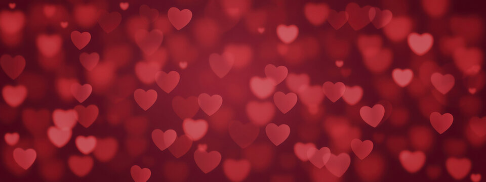 Red Hearts Abstract Background. Happy Valentine's Day Banner. Hearts bokeh. Love pattern. Red Christmas 
