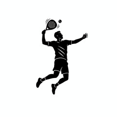 Silhouette of a male Padel player midair serving a ball with a racket