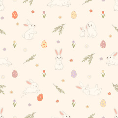Cute Easter Bunnies Seamless Pattern for Baby Nursery, Fabric, Wrapping Paper and Kids Design
