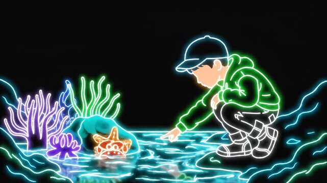 Neon Diver Exploring Vibrant Coral Reef Underwater Scene.