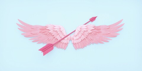 pink wings with an arrow on a blue background