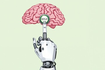 a robot holding a brain with a green background