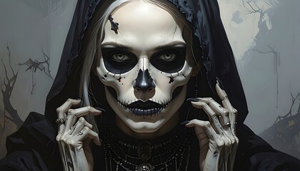 Ethereal Grim Reaper Portrait - Haunting Beauty in the Shadows.