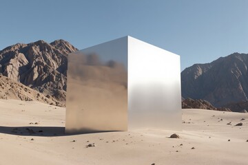 a cube sitting in the middle of a desert