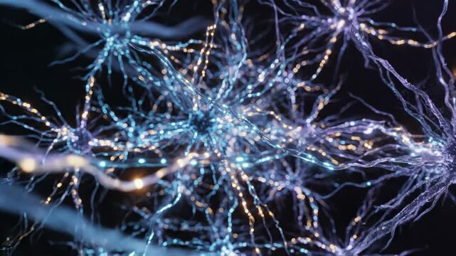 Neuron cell with electrical impulses and synaptic connections