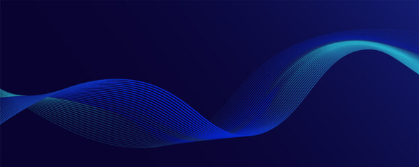Abstract dark blue banner template. Vector minimal wavy line background with text for social media cover, header
