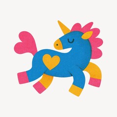 Colorful whimsical unicorn illustration.