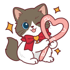 Obraz premium Cute Siamese Ragdoll cat holding a large heart shaped balloon decoration