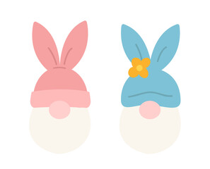 Obraz premium Cute Pastel Easter Gnome Characters Clipart Set. Spring Gnome Flat Vector Illustration. Scandinavian Spring Gnome Collection. Transparent background. SVG.