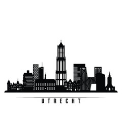 Utrecht skyline illustration a striking black and white cityscape view © nurungraphic
