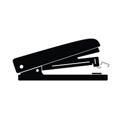 Simple black and white illustration of a classic office stapler with staple
