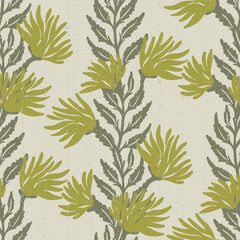 Traditional mughal floral damask pattern: exotic green leaves, springtime blossom branch vector. Vintage minimal retro textile ornament for home decor interior bedding upholstery fabric background