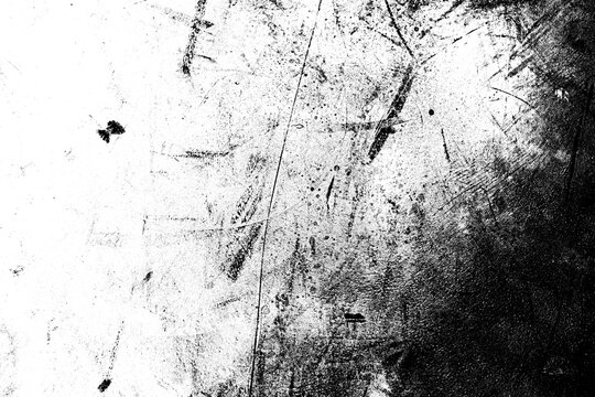 High-contrast black and white grunge texture, abstract background with scratches and stains for graphic design
