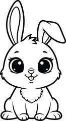Cute bunny cartoon illustration, adorable rabbit character with big eyes, kawaii animal mascot line art isolated on white background vector