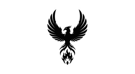 Black phoenix bird icon on white background © Badak