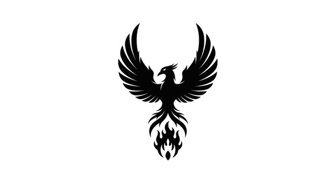 Black phoenix bird icon on white background