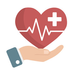 Obraz premium Heart Health Care and Medical Insurance Icon with ECG Line