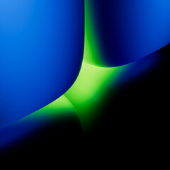 Abstract blue background with green neon light glowing from the slot, simple geometric wallpaper....
