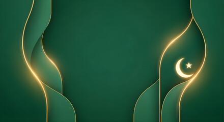Abstract green background featuring glowing wave lines and a vector curve pattern with light smoke texture on a black backdrop decoration