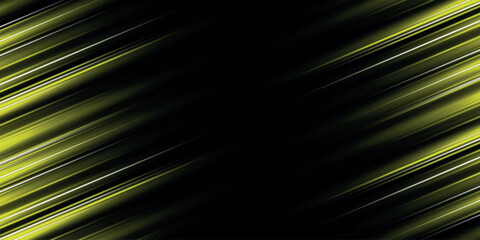 Obraz premium Black abstract background with glowing yellow neon lines effect. Isolated sun rays light beam concept. Vector illustration VOL. 10