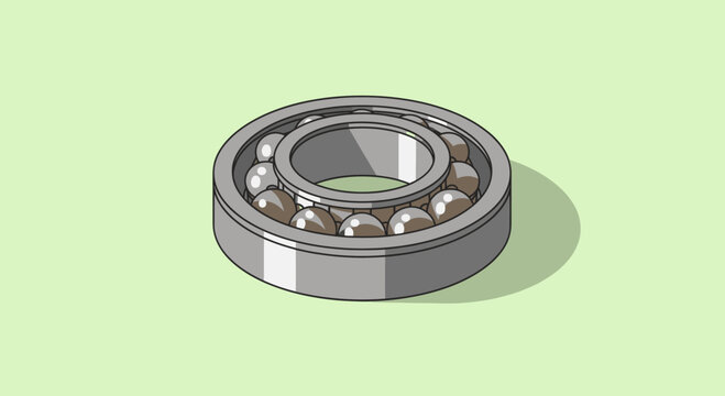 Illustration of a ball bearing on a light green background.