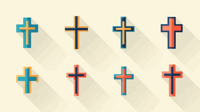 Collection of stylized Christian crosses with long shadows on a cream background