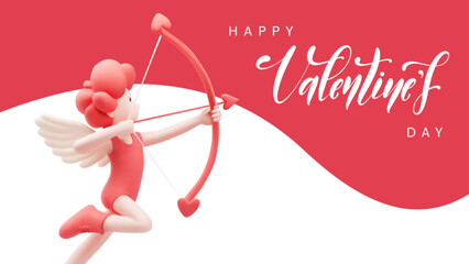 Vector poster for Valentine's Day with a cupid and lettering.