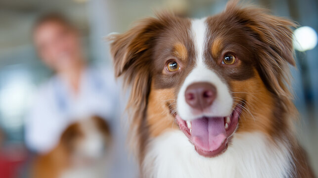Chip Your Pet Month, Happy Microchipped Dog Visiting Veterinary Clinic During Chip Your Pet Month Pet Safety Awareness Campaign