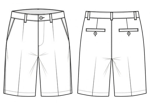 Tailored shorts technical flat illustration with belt loops button closure and rear welt pockets
