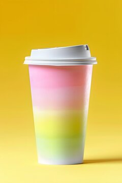 Colorful Gradient Coffee Cup on Bright Yellow Background