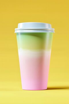 Colorful Gradient Coffee Cup on Bright Yellow Background