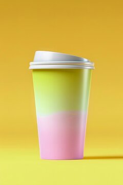 Colorful Gradient Coffee Cup on Bright Yellow Background