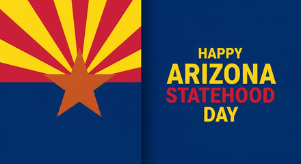 Arizona Statehood Day Celebration: Festive Banner Celebrating Arizona's Statehood with Flags and Stars.