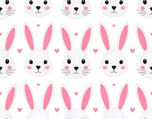 Cute Bunny Faces Seamless Pattern for Easter Celebration.
