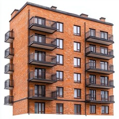 Obraz premium Multi Story Red Brick Apartment Building with Balconies