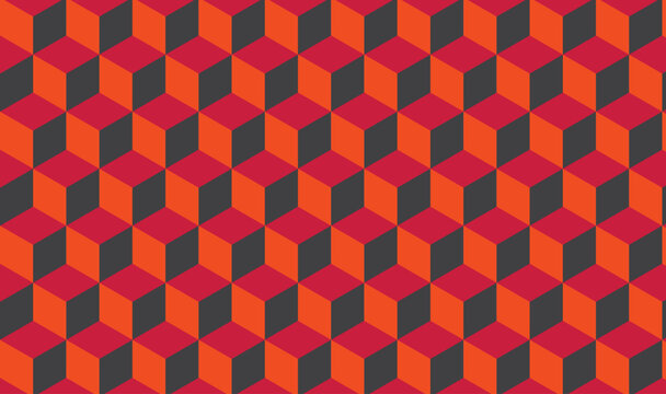 Bold Red Black Isometric Cube Seamless Pattern | High Contrast 3D Geometric Cubes Background | Modern Dynamic Texture Vector 