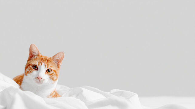 Chip Your Pet Month, Cute orange cat relaxing on white bed during Chip Your Pet Month highlighting microchip identification for lost pet protection