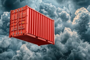 Red Shipping Container in a Stormy Sky