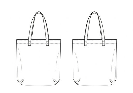 Minimal tote bag technical flat drawing featuring long shoulder straps and flat base