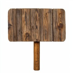 Rustic Brown Wooden Sign with Vertical Grain on White Background
