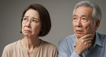 Concerned Couple with Expressive Faces Reflecting Uncertainty and Worry