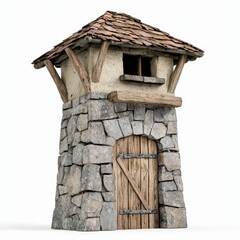 Rustic Stone Tower with Wooden Door and Roof